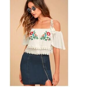 FREE PEOPLE Mini Skirt This Way or That Asymmetrical Zip Stretch Denim Jean sz 0